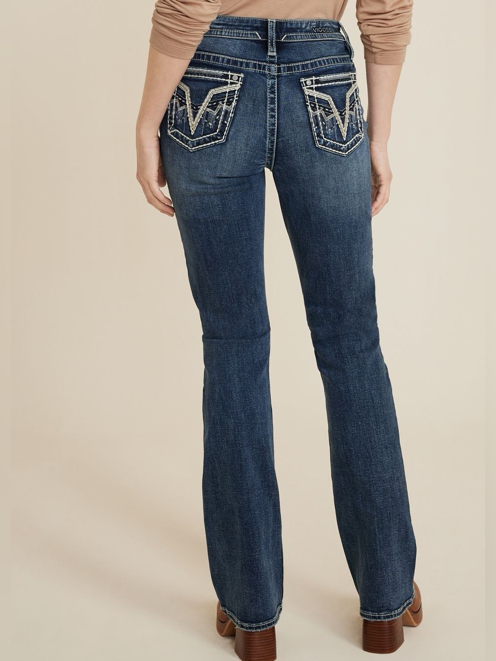 Vigoss "The Brooklyn" Boot Cut Jeans embroidery and iconic styling details
